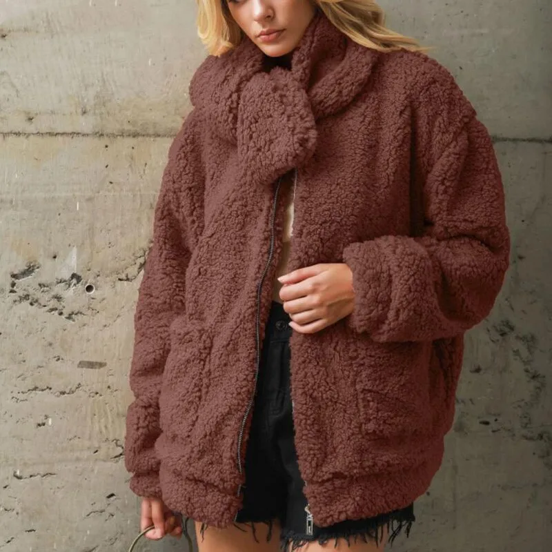 

Bella philosophy Winter Warm Scarf Coat Vintage Faux Fur Female Loose Coat Jackets Casual Street Wear Lady Teddy Bear Outwears