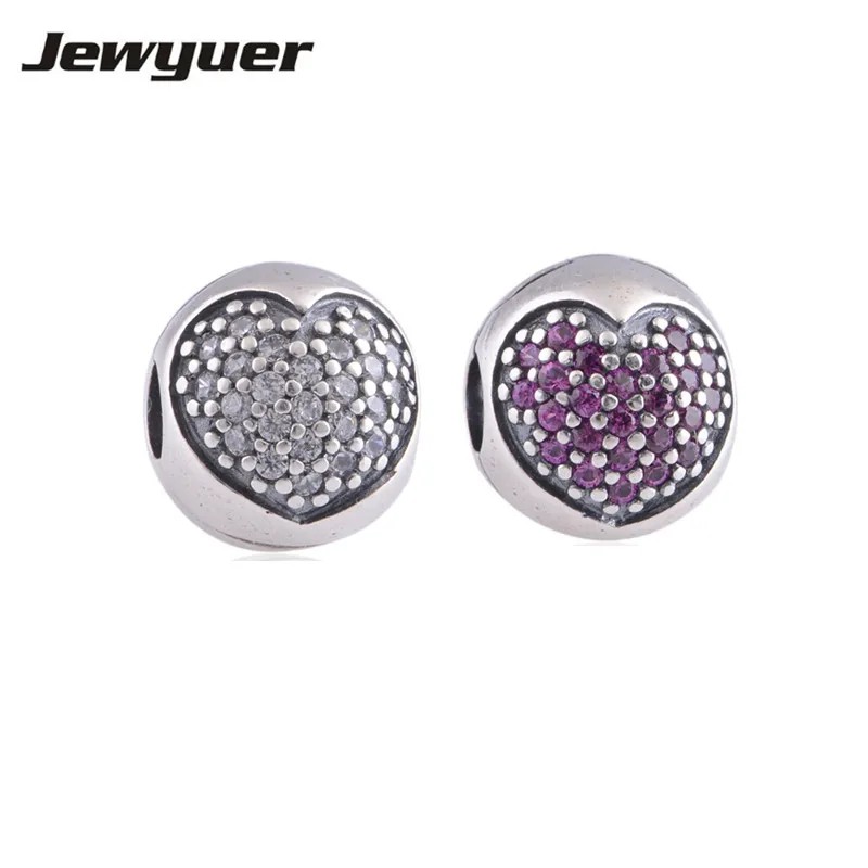 

Silver hearts clips clasp charms for jewelry making fit 925 sterling silver beads bracelets DIY Fine Jewelry Jewyuer KT009