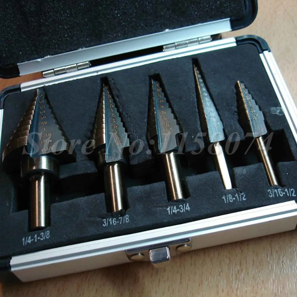 5pc cobalt Industrial Fraise Bit Set dans boîtier en aluminium