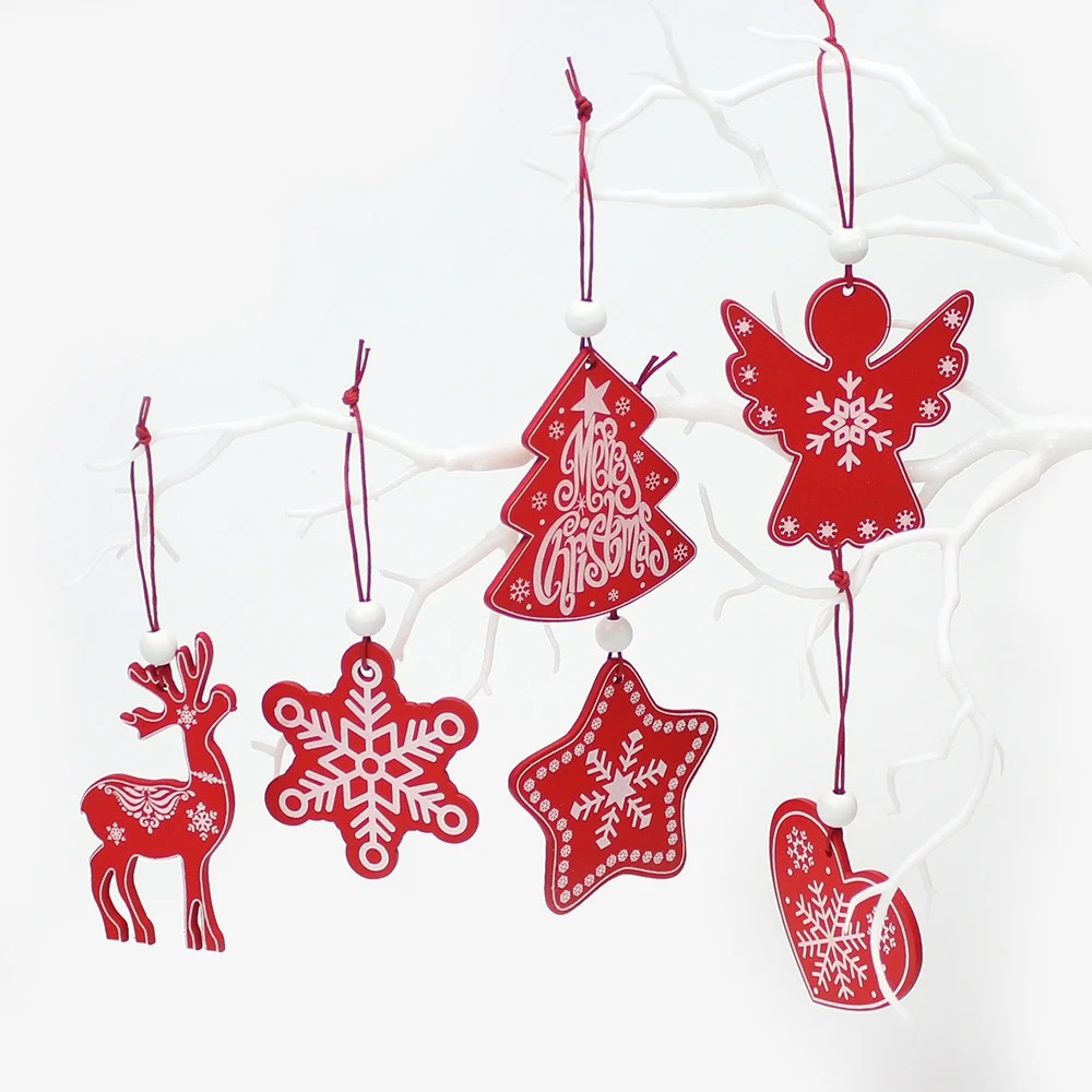 HUADODO 6Pcs Creative Printing Wooden Christmas Pendants Ornaments for Xmas Tree Hanging Ornament Party Christmas Decoration