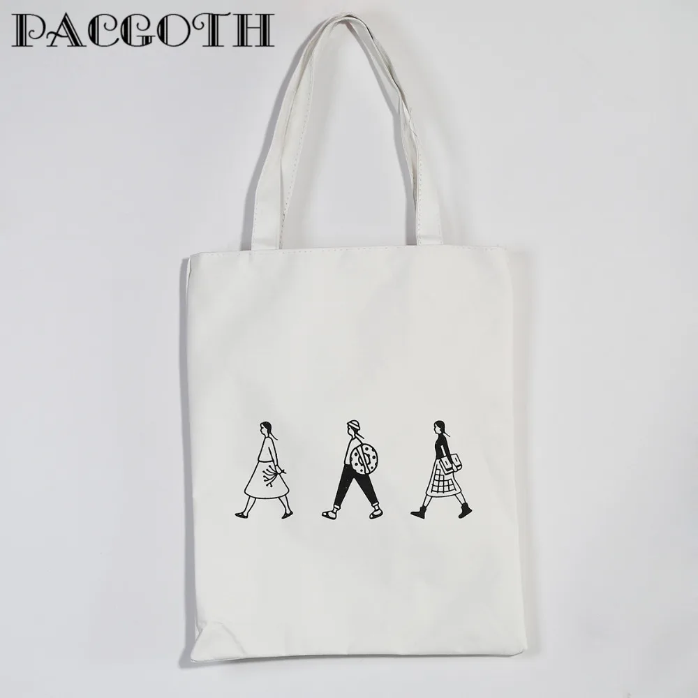 PACGOTH Korean Style New Fashion Canvas Tote Bags White Black Person Cell Phone Pocket 39cm(15 3 ...