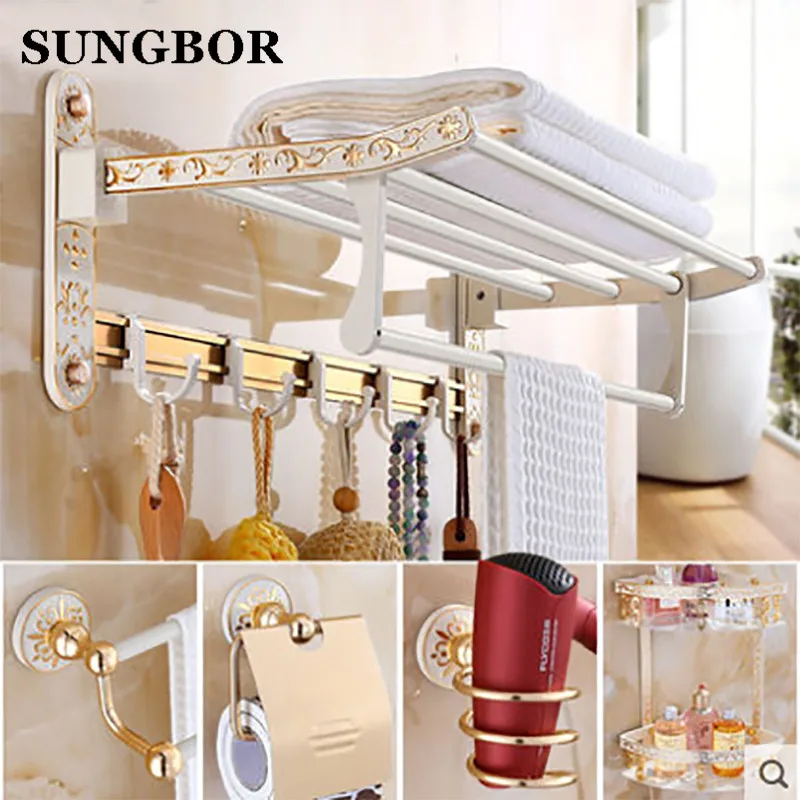 Online Raum Aluminium Mode Weiß Wand Mounter Bad Hardware Sets Papier Handtuch Halter Rack Bad Zubehör OYS 0227R