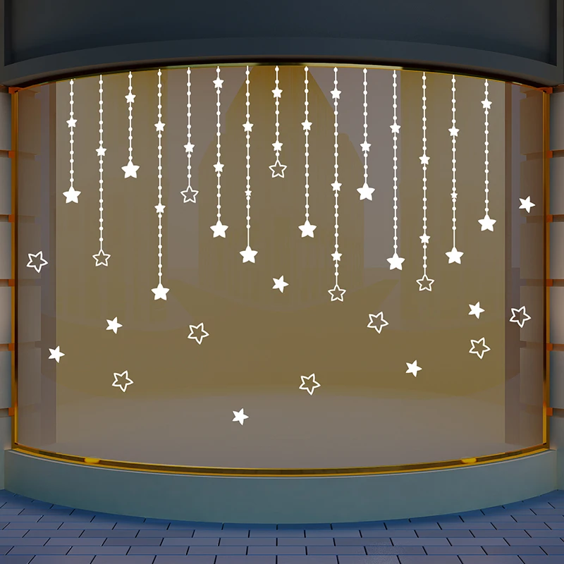 [SHIJUEHEZI] White Stars Design Windows Stickers Frozen Snow Winter Art Stickers Home Decor Shop Decoration Maison Glass Decals