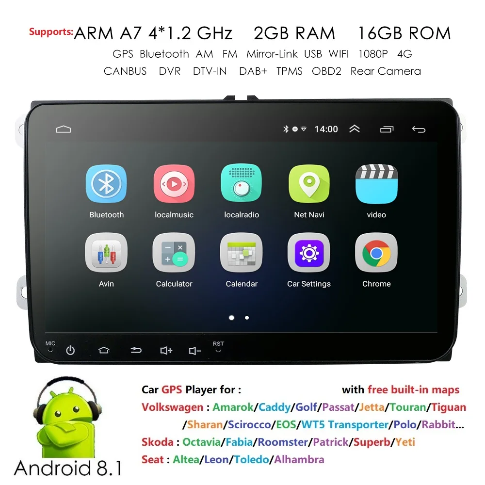 Clearance UK/ES/IT warehouses 9" Android 8.1 Car radio GPS Navigation for VW Skoda Octavia golf 5 6 touran passat B6 jetta polo tiguan RDS 0