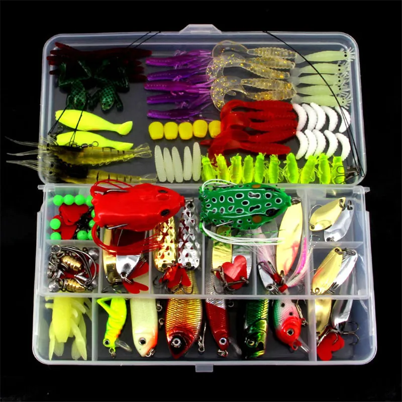 136Pcs New Leure De Peche Mixed Popper Minnow Soft VIB CrankBait Fishing Lures Set Worm Soft Lure Kit Jig Hooks Pesca In Box - Цвет: 136Pcs