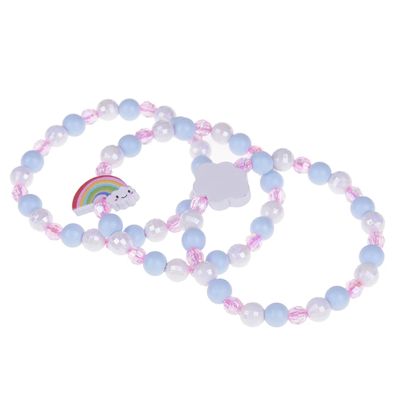 

3Pcs/Set Lovely Kids Children Cartoon Rainbow Wood Beads Elastic Bracelets Birthday Party Jewelry Gift