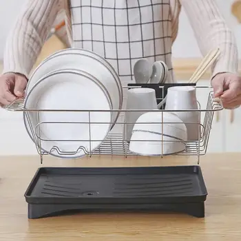 

Stainless Steel Single Layer Drain Dish Rack Double Layer Dishware Storage Stand Tableware Storage Rack Kitchen Shelf