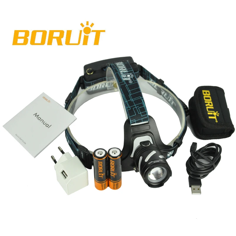 Налобный фонарь BORUiT Zoomable B9 светодиодный XP G2 R5 3 режима перезаряжаемый SOS свистки