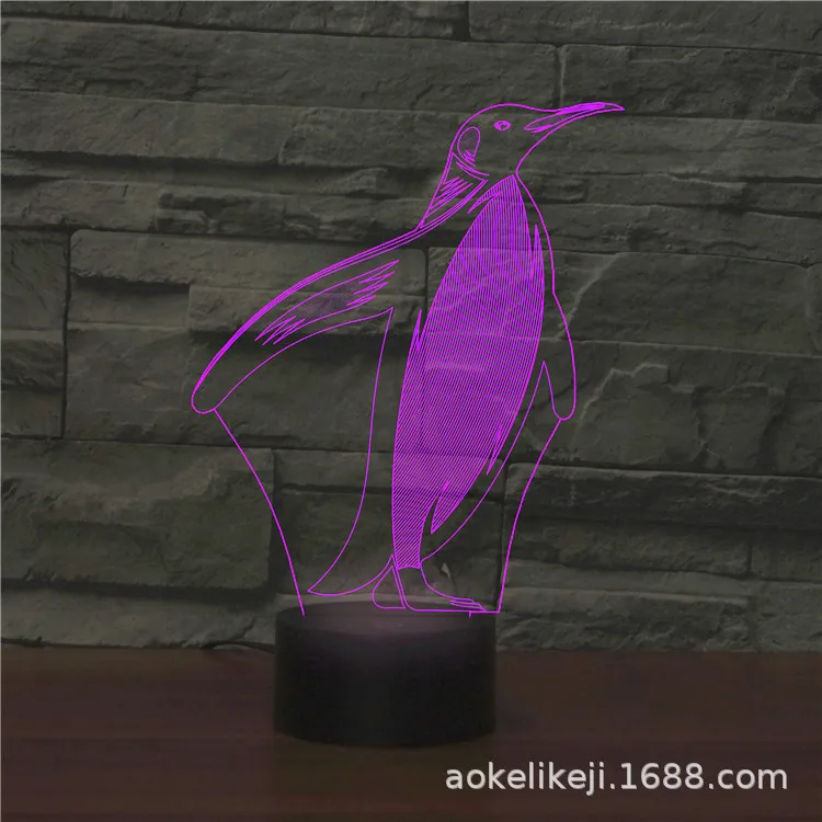 В форме пингвина Usb 3D свет красочный сенсорный светодиодный визуальный свет подарок атмосферный ночник