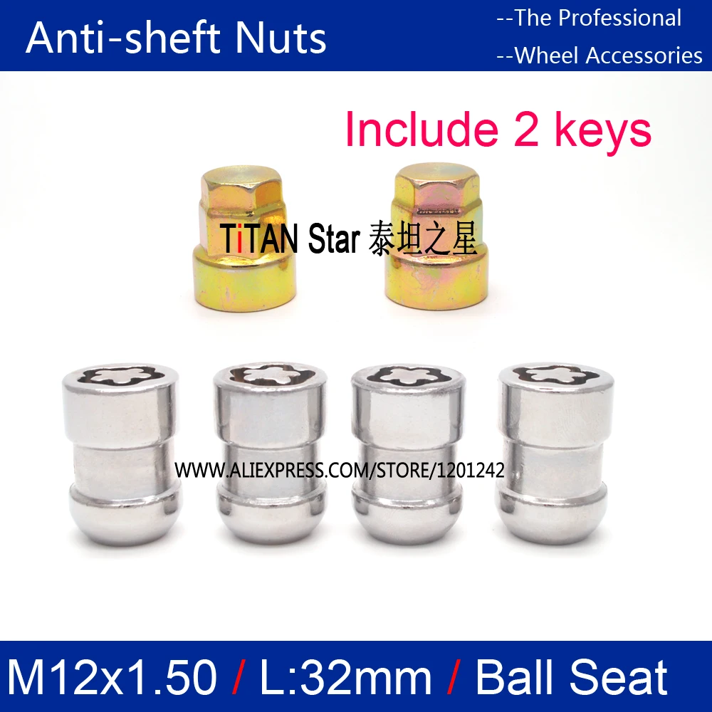 

4Nuts+2Keys M12x1.5 Ball seat Wheel Locks Nut Anti theft Security Key Nut For the wheel of Honda CRV ACCORD XRV Crosstour Civic