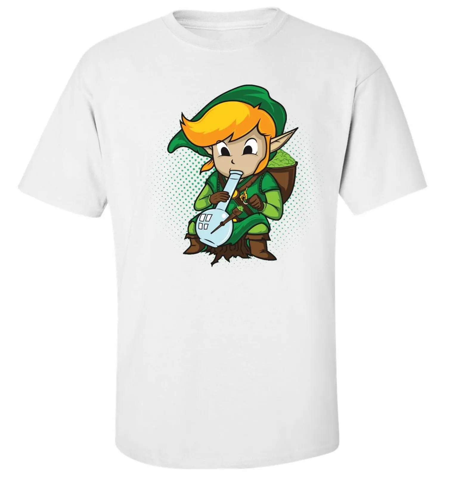 Zelda Link курительная травка забавная пародия мужская белая хлопковая Футболка с