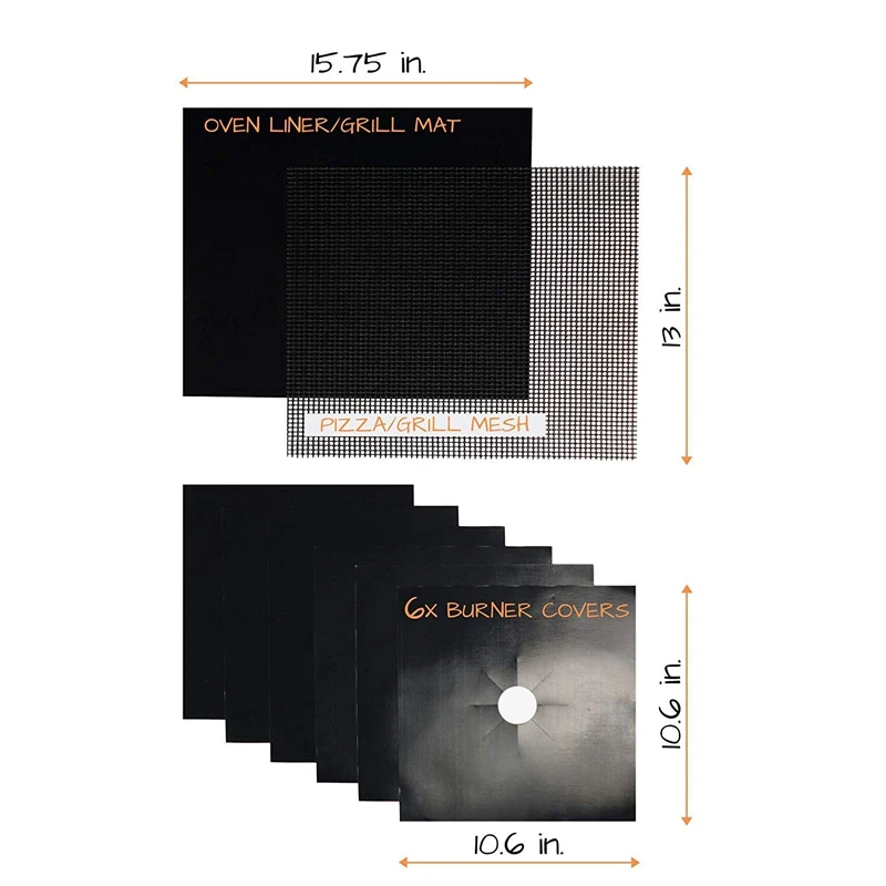 Крышки горелки для печки 6 шт.+ вкладыш для духовки(коврик для гриля)+ сетчатый коврик для гриля | антипригарный сверхмощный | многоразовый | безопасный для посудомоечной машины | S