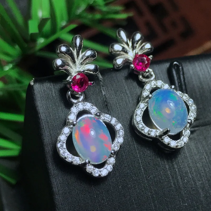 

[MeiBaPJ Natural Opal Gemstone Fashion Drop Earrings for Women Real 925 Sterling Silver Charm Fine Jewelry