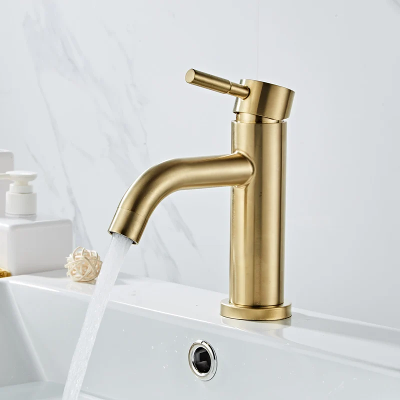 Günstig Bad Wasserhahn Messing Badezimmer Basin Wasserhahn Kalt Und Warmwasser Mischer Waschbecken Wasserhahn Einzigen Griff Deck Montiert Gebürstet Gold tippen