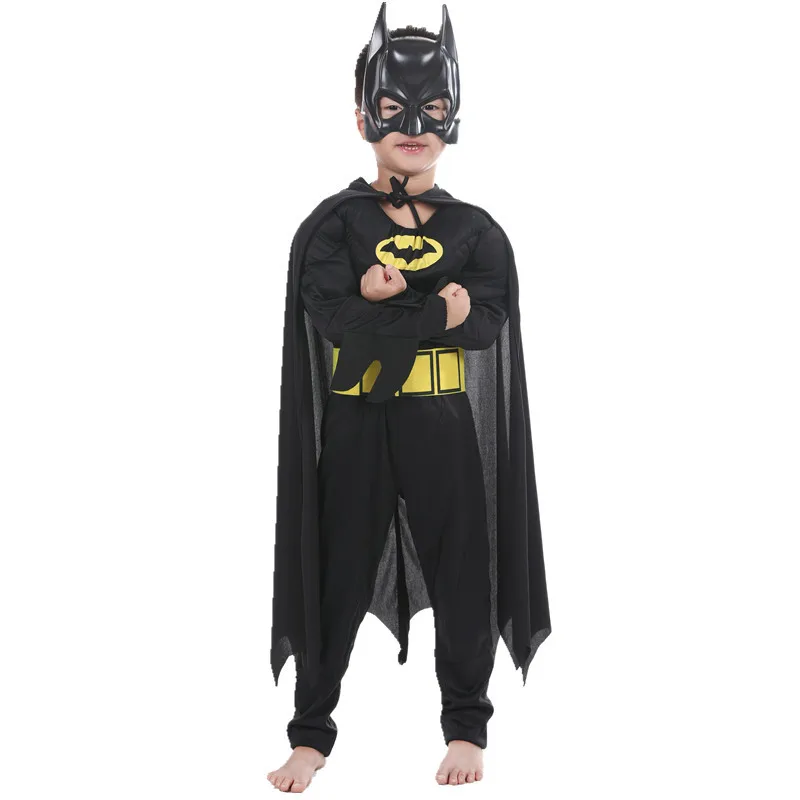 Bat Man Halloween Cosplay Costume for Kids Avengers Batman Muscle Jumpsuits Mask Children Boys Clothes Superhero Party Clothing