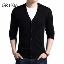 Кардиган мужской осенне-зимний теплый кашемировый шерстяной свитер кардиганы Классические однотонные мужские свитера с v-образным вырезом