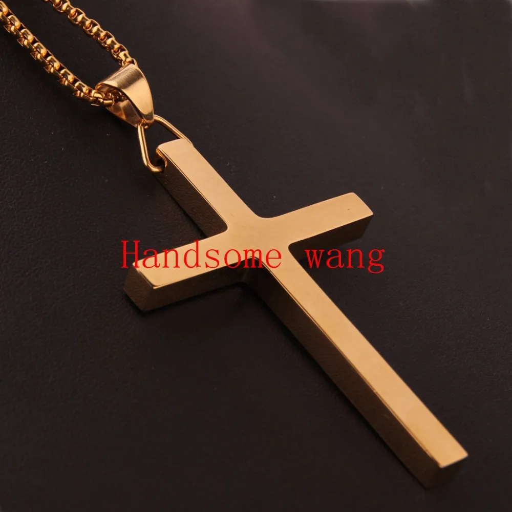 90mm*49mm New Yellow Gold Tone Huge Heavy Cross Pendant Necklace