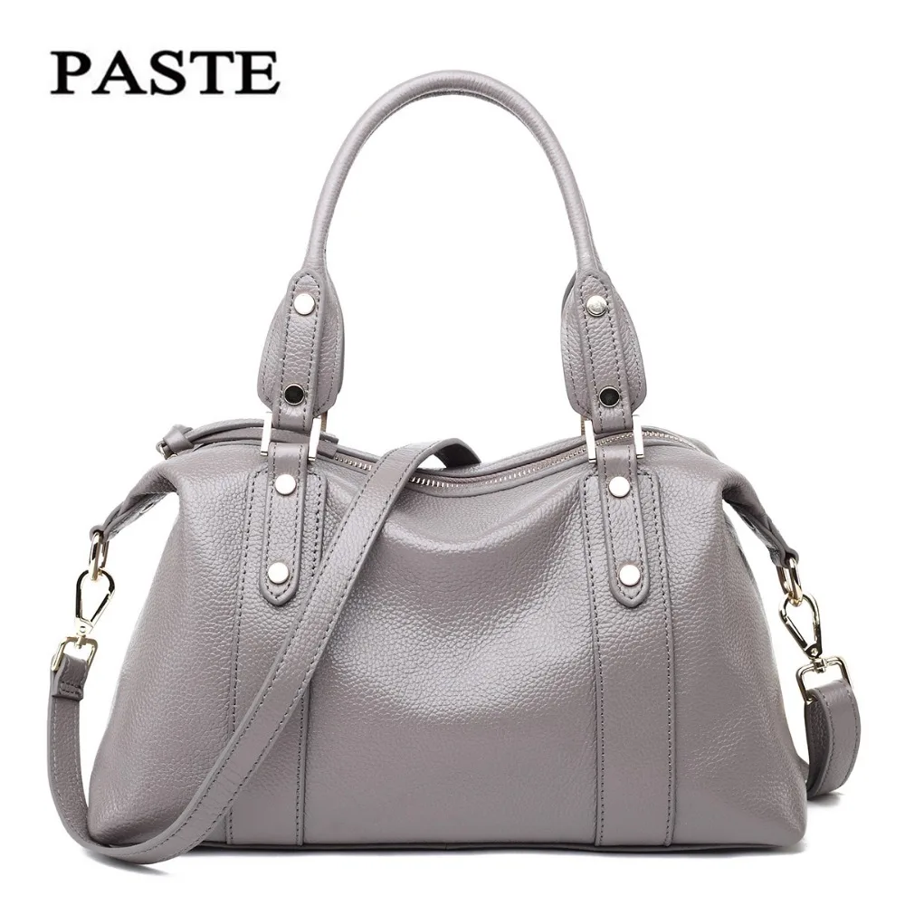 

Luxury brand designer 100% Natural Genuine leather women handbags Fashion Rivet decoration Grey Totes