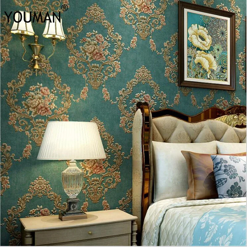 Роскошная простая Европейская 3D рельефная Дамасская настенная бумага для стен