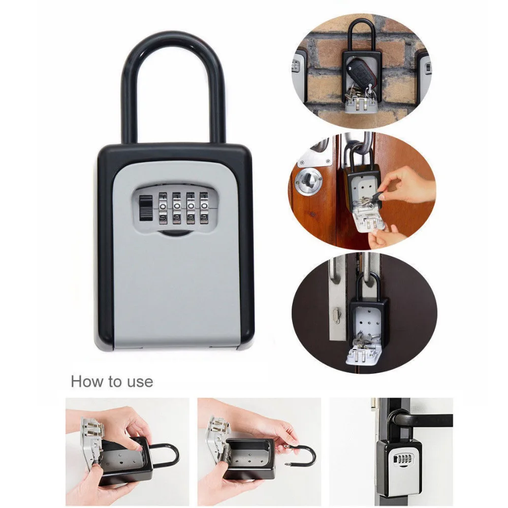 

4-Digit Combination Lock Key Safe Storage Box Padlock Security Home Outdoor D315