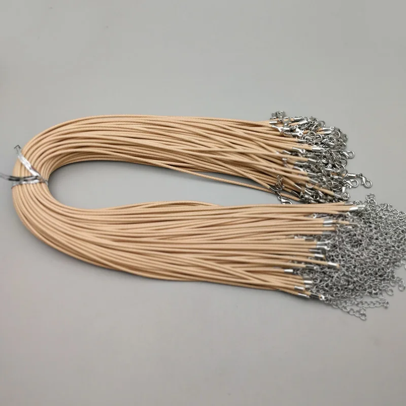

Wholesale fashion 2mm light coffee Wax Leather Cord Necklace 45cm Lobster Clasp Rope Chain Jewelry Accessories 100pcs/lot