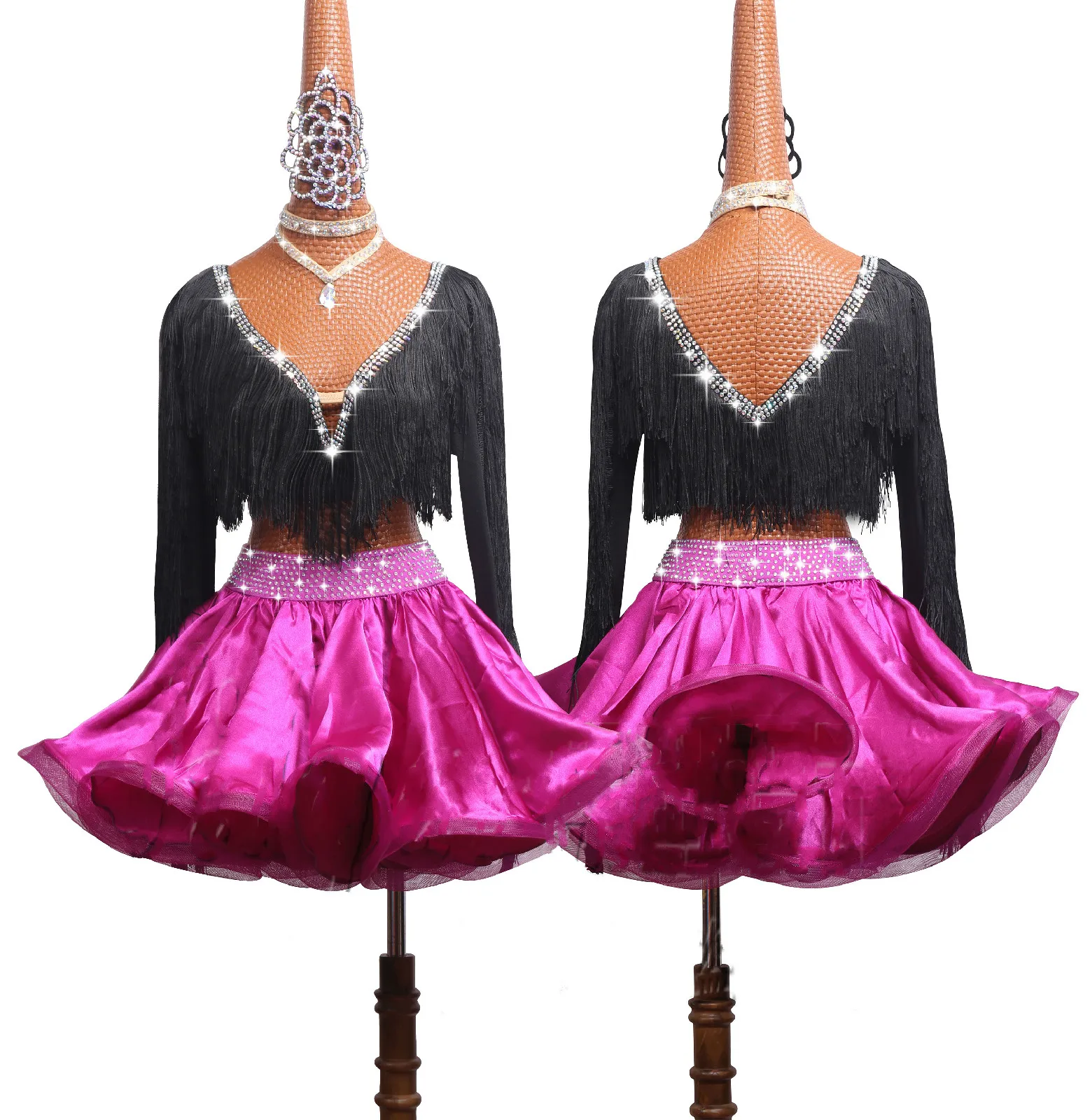 Robe Danse Latine Femme Runyue - Paillettes, Franges, Blanc, Taille Unique