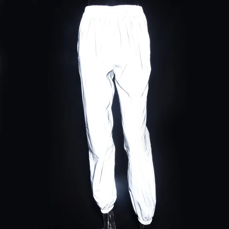 Женский комплект 2 шт. костюм, укороченный топ, спортивные штаны, светоотражающая одежда, светится в темноте, наряд, блестящие спортивные штаны, комплект из двух предметов, S83158
