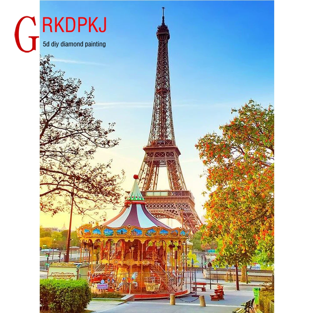 

Carousel and iron tower 5d diy diamond painting full diamond diamond embroidery rhinestone painting wedding decoration GRKDPKJ
