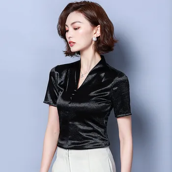 

Women's shirt women's 2019 new sexy V-neck temperament wild short-sleeved shirt women's business office professional shirt