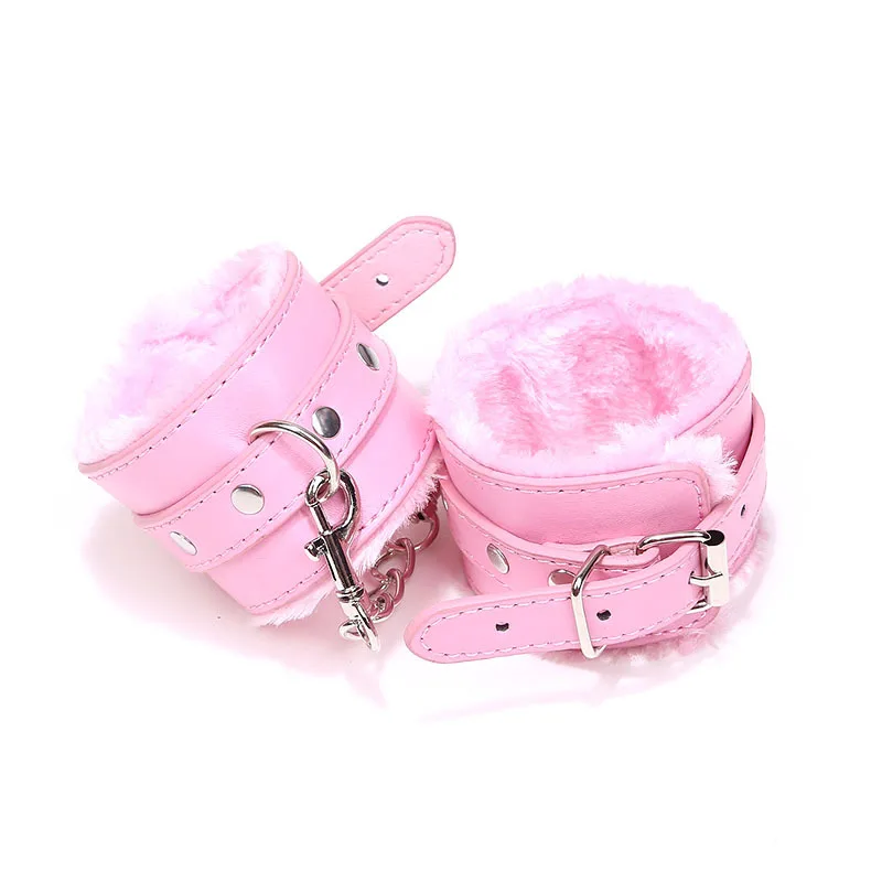 Sexy Adjustable PU Leather Plush Handcuff Ankle Cuff Restraints Bondage Sex Toy Restraints Sex Bondage Exotic Accessories