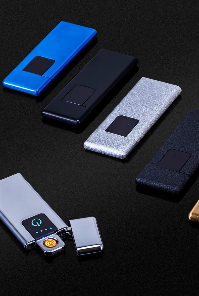 Yooap Ultra-thin Electric Lighter 0.4cm Metal Frosted Windproof Display Touch Switch Double Sided Creative Cigarette Usb Lighter