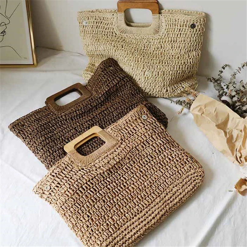 

Women Vintage Rattan Handbag Female Bohemian Summer Beach Straw Bags Lady Simple Weave Bag Handmade Casual Large Shopping Tote