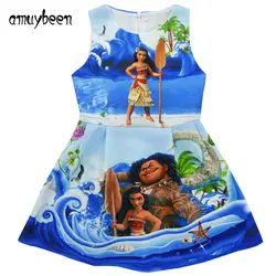 Amuybeen/платье для девочек, новинка 2018 года, летнее платье с изображением Моаны, костюм принцессы для маленьких девочек, детская одежда синего