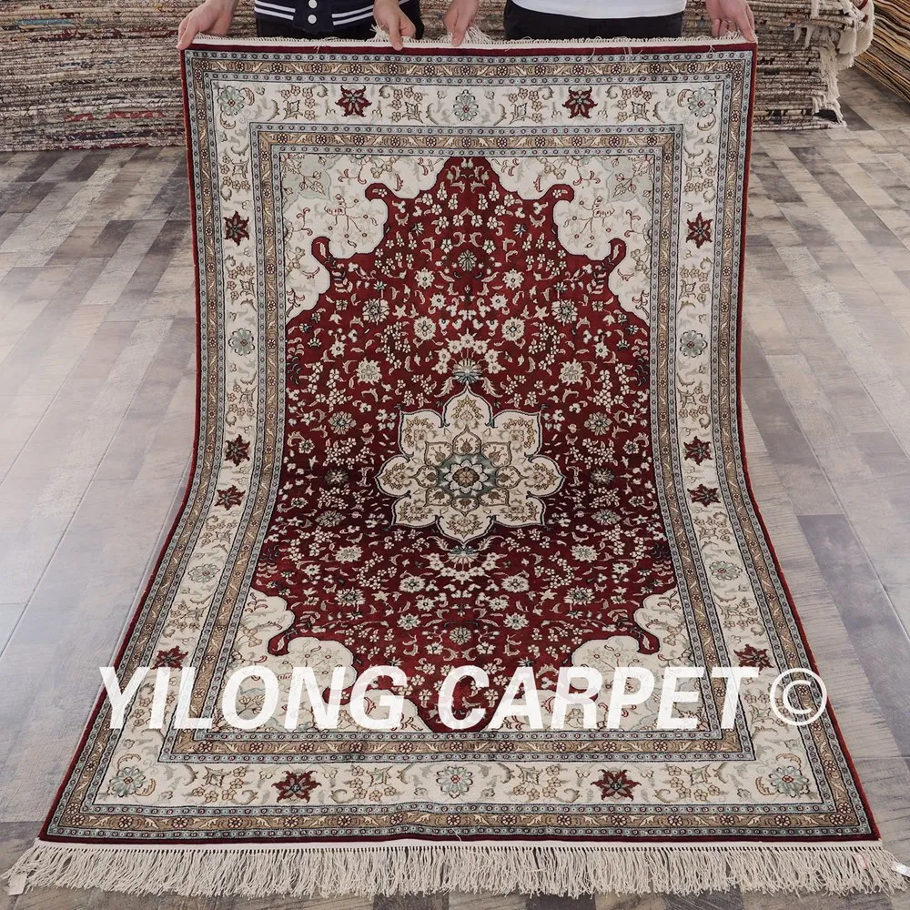 YILONG 4'x6' Изысканный Роскошный Красный шелковый ковер ручной работы Шелковый персидский ковер высокого качества(YHW185B4x6