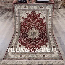 YILONG 4'x6' Изысканный Роскошный Красный шелковый ковер ручной работы Шелковый персидский ковер высокого качества(YHW185B4x6