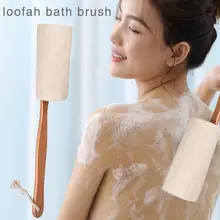 2Pcs Natural Exfoliating Loofah Back Sponge Scrubber Brush With Long Wooden Handle Stick Holder Body Shower Bath Spa Bath Ball 4 natural loofah sponge bath shower ball with brush white