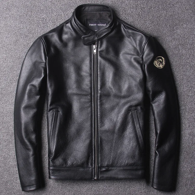 

Factory 2018 New Men Genuine Leather Cow Jacket Casual Stand Riding jackets High Quality Cowhide Winter Coats