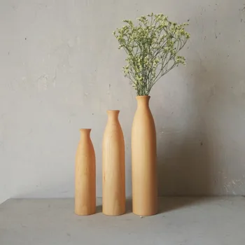 

handmade simple long wooden vase dried flower home accessories household decoration classic solid wood vase tabletop ornament