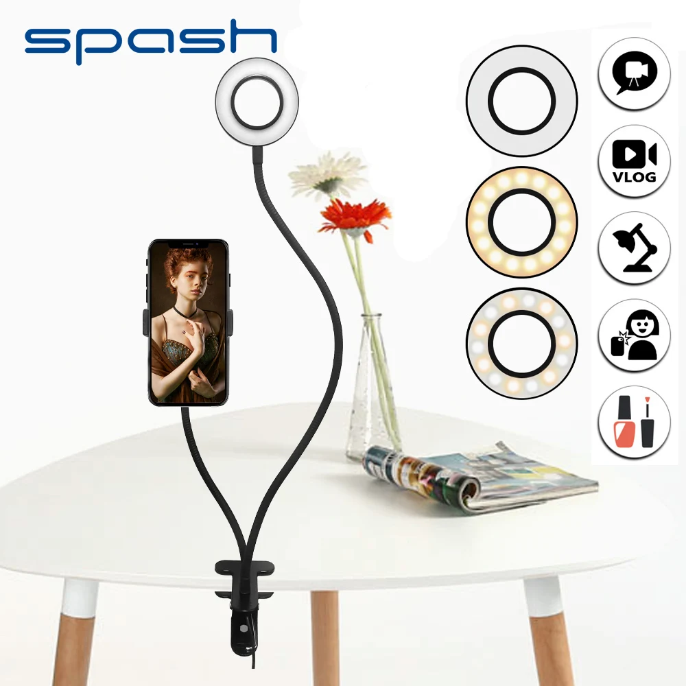 

spash LED Ring Lamps Selfie Ring Light with Cell Phone Mobile Holder for Youtube Live Stream Makeup Camera Photo Studio Light