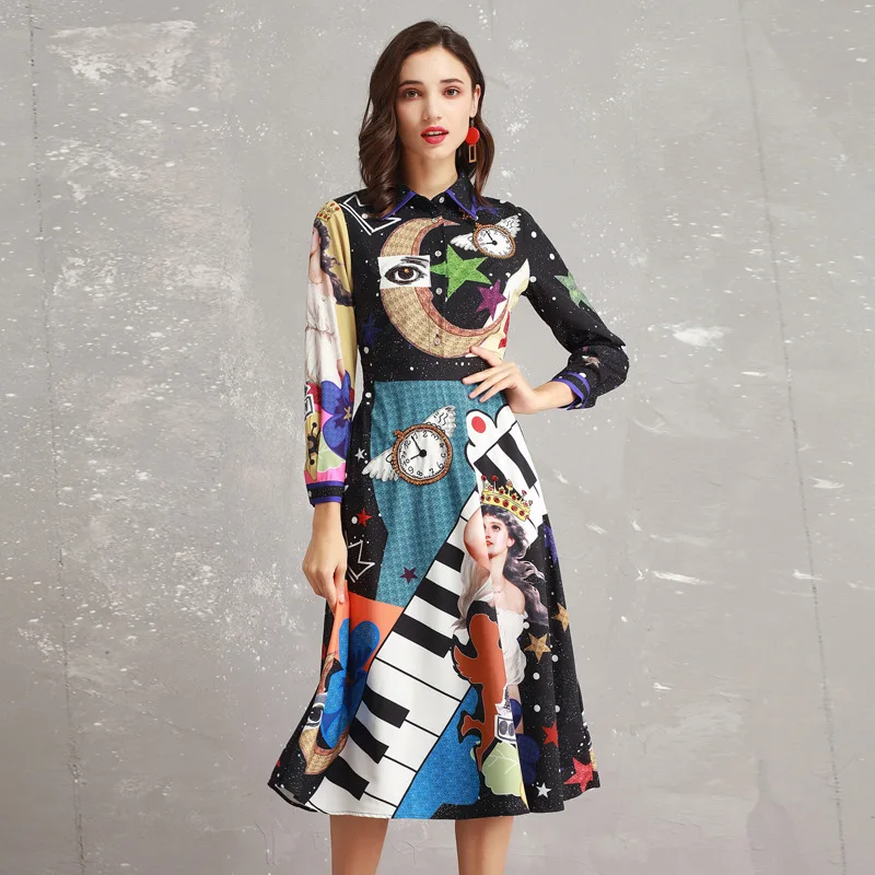 Europe Mode Vintage 2019 Imprimé Femmes De Longues Gamme