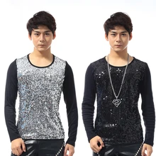 Мужская Мода Дизайн сияющая женская футболка с длинными рукавами и блестками топы мужская певица одежда для ночного клуба сценический яркий джазовый танцевальный костюм DL2351