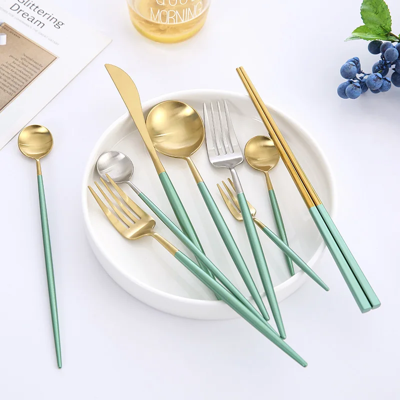 

1pc Korean Gold Dinnerware 18/8 Stainless Steel Dinner Knife S poon Fork Sets Tableware Western Restaurant Cutlery Dinning Set