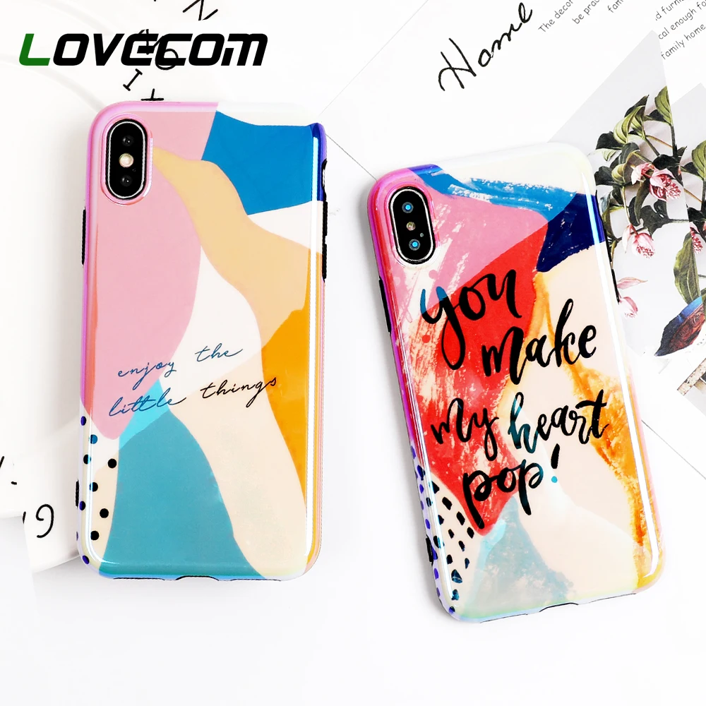 

LOVECOM Blu-Ray Gradient Color English Graphic Phone Cases For iPhone 6 6S 7 8 Plus X XS MAX XR Glossy Soft IMD Phone Back Cover