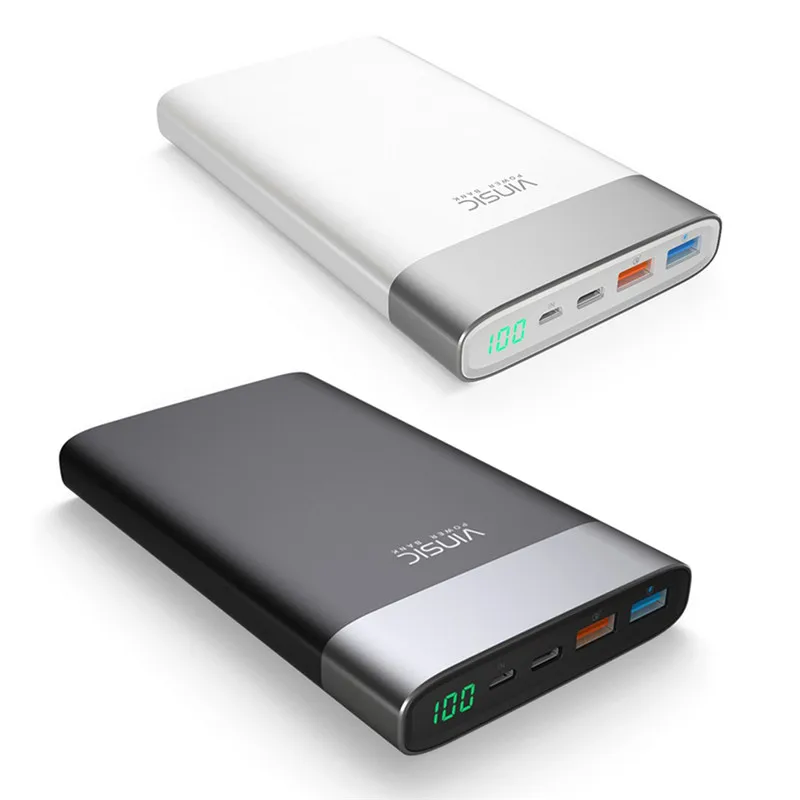 VINSIC Upscale 20000 mAh Power Bank QC3.0 Quick Charging Dual USB Iutput and Type-C Output Mobile Poverbank USB Battery Charger