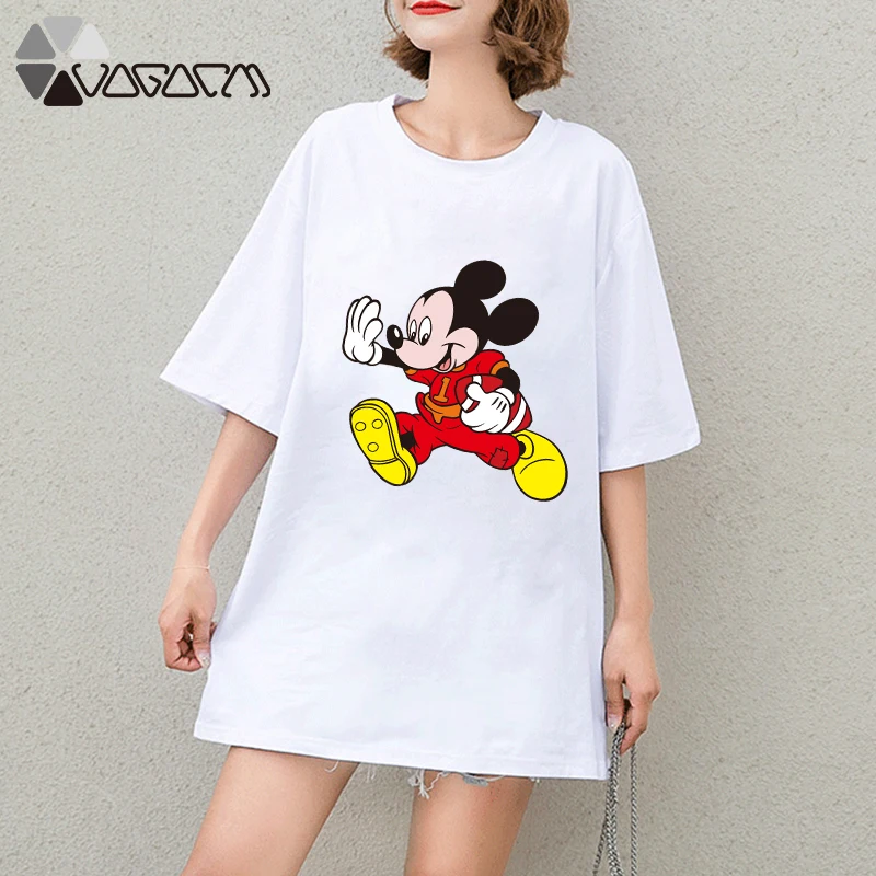 

New Summer Clothes For Women Cute Mickey Mouse Print Tops Tee Short Sleeve Black Fashion Loose Cartoon Plus Size T Shirts Casual