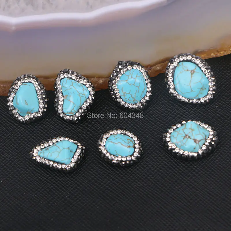 

10pcs Blue Howlite Stone Nugget Connector Beads Gem stone Charm Spacer Connectors Pave Crystal Stone Jewelry