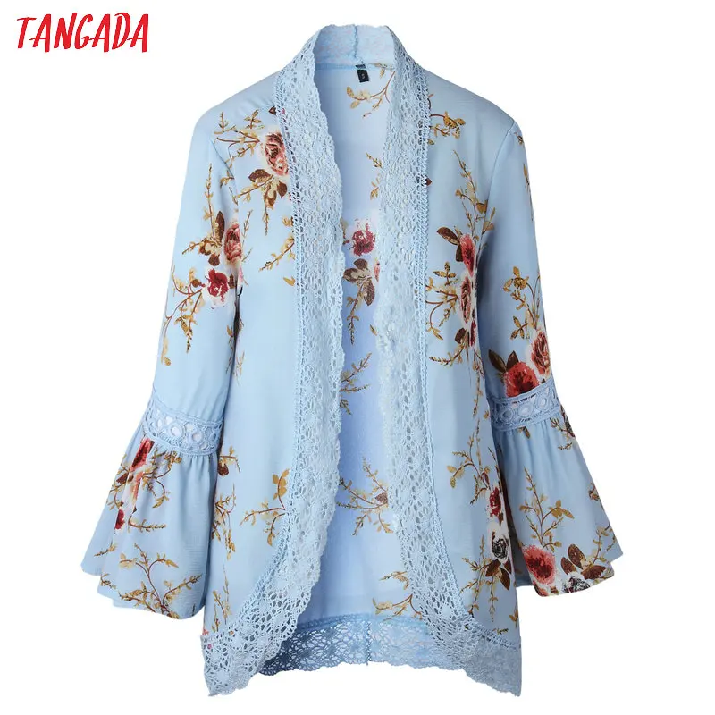 

Tangada women floral chiffon kimono shirt blouse black vintage beach japanese kimono cardigan 2019 ladies top femme AON38