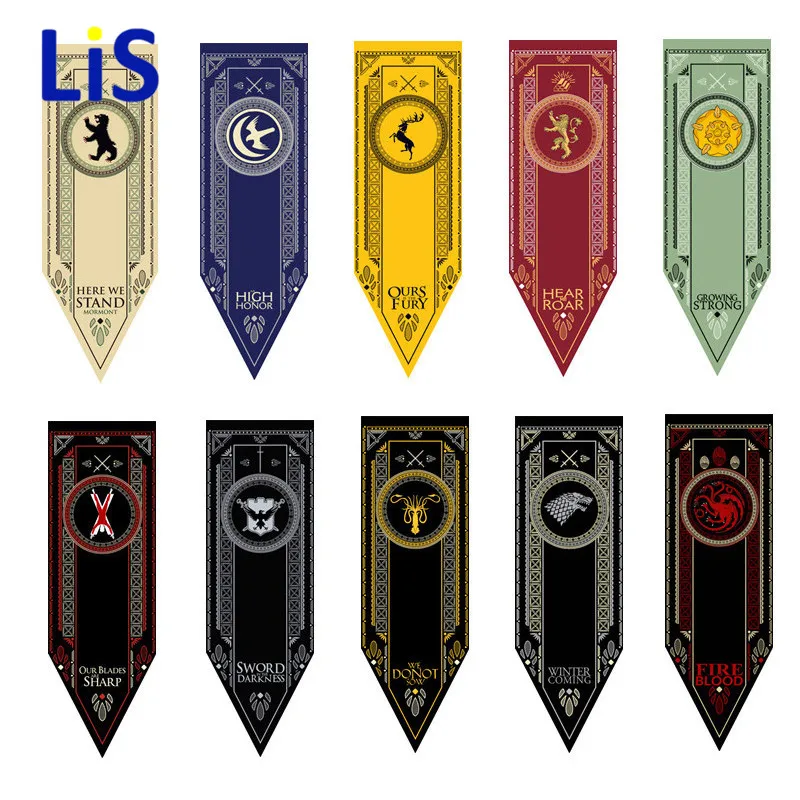 

New Games Of Thrones Flag Stark & Tully & Targaryen & Lannister & Baratheon & Martell & Bolton Cosplay Flag Model Toys 45*150cm