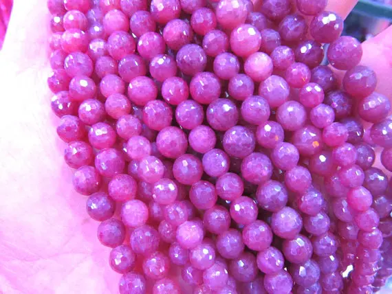 

Free ship-- full strand 16" Ruby Gemstone 4-8mm Faceted round disco Natural Red Longido 100% Natural Ruby loose beads