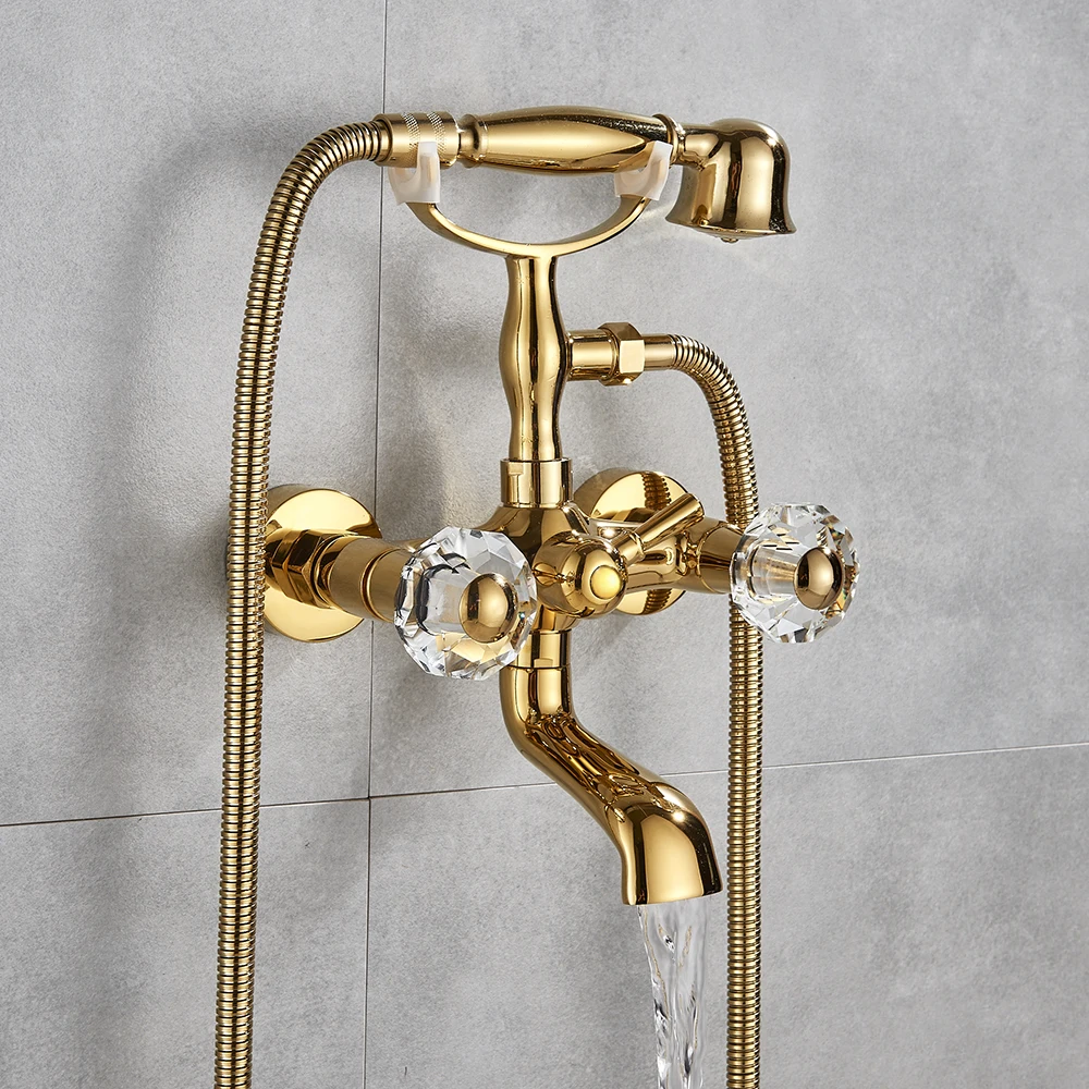 

Luxury Golden Polish Bathtub Faucet Mixer Tap Telephone Style With Sprayer Hand Shower Rotate Spout tub Hot and Cold Water